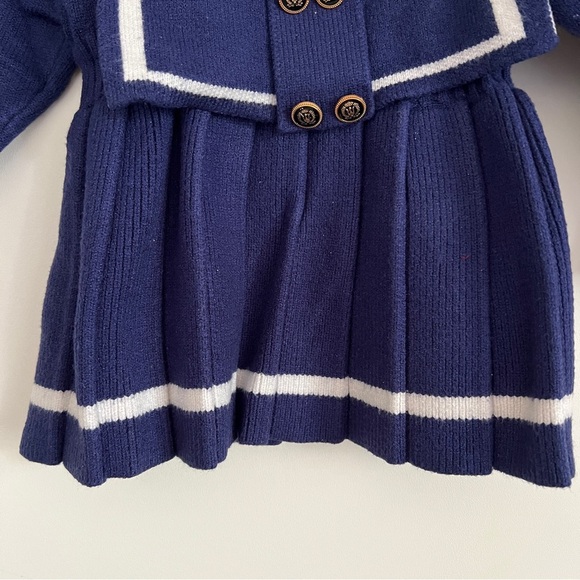 Babygirl Navy Sailor Dress Long Sleeve Nautical Knit Pleated Dress - Picture 3 of 12